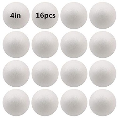 FFchuanhe 16 Pack Foam Balls for Crafts 4 Inch Polystyrene Smooth Round Balls for Arts and Crafts Supplies School Project Weddings Christmas Home Decoration and Various Gathering White