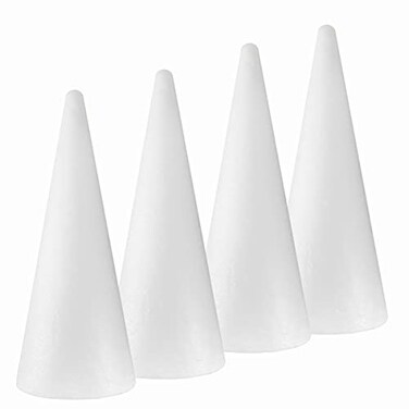 FFchuanhe 4Pack Craft Foam Cones46X154in Polystyrene Cone Shaped Foam Foam Tree Cones for Arts and Crafts Christmas School Wedding Birthday DIY Home Craft Project White