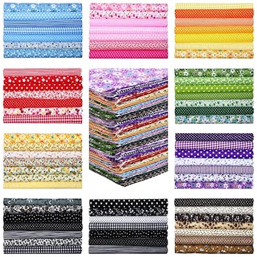 Kingdder 200 Pcs 10 x 10 Inch Cotton Fabric Squares for Quilting Fat Craft Quarters Sewing Fabric Bundle Squares Precut Printed Patchwork for DIY Craft Scrapbooking Cloth Handmade AccessoryFlower
