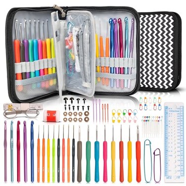 SHAXANO Crochet Hooks Kit with Case 95Piece Ergonomic Crochet Needles Weave Yarn Kits DIY Hand Knitting Art Tools for Beginners and Experienced Crochet Lovers