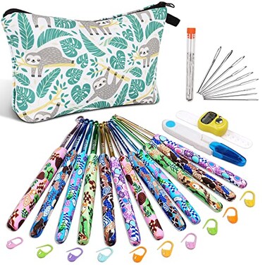 Coopay 12 Sizes Crochet Hooks Set with Case Comfort Sturdy Forest Crochet Hooks Ergonomic Soft Grip for Crocheting Yarn Crochet Counter Track Stitches Ideal Crochet Starter Kit