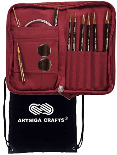 Lantern Moon Bequest 6Inch Tunisian Interchangeable Crochet Hook Set Handcrafted Ebony Sizes US G H I JK L Silk Case 2 Cords 2 End Caps 1 Tighten Tool with Project Bag