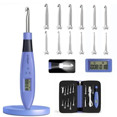 Transplant Light Up Crochet Hook Set Lighted Crochet Hook Set with 12 Different Size Interchangeable Crochet Needle Ergonomic with 2 Levels Led and Digital Stitch Counter for Crocheting and Knitting