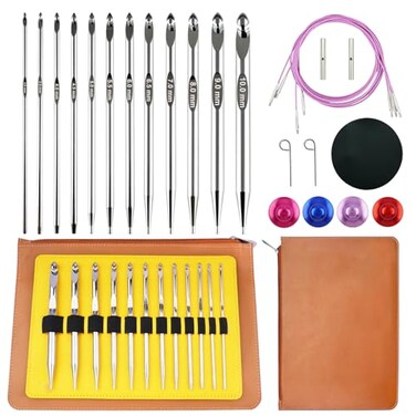 Hobekoee Tunisian Crochet Hooks Set with Cable12 Size Aluminium Interchangeable Crochet Hook Set Inline Crochet Hooks Afghan Crochet Needles 3mm10mm