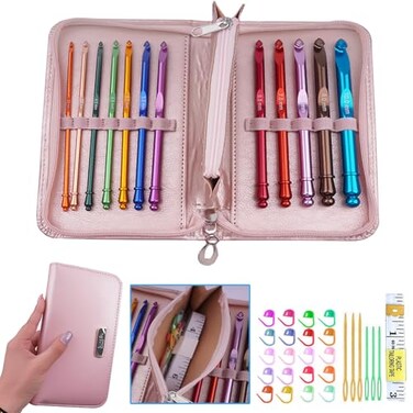 Mdoker Latest Inline Crochet Hook Set with Case Aluminum Ergonomic Crochet HooksNonSlip Hooks for Arthritic HandsNice Gift for Women3mm10mm