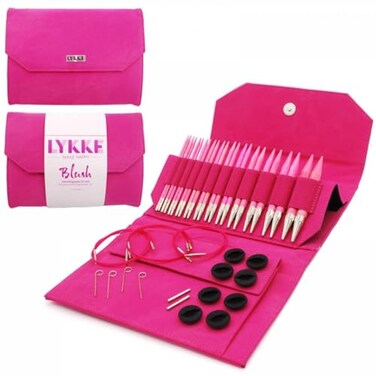 Lykke 5 inch Blush Pink Circular Knitting Needles Interchangeable Set Fuchsia Denim Case
