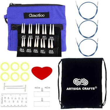 ChiaoGoo Twist Red Lace Shorties 2 3Inch Large Blue 7230S Interchangeable Knitting Needle Set 10Pairs Sizes US 4 5 6 7 8 Stainless Steel with 3 Cords with Project Bag