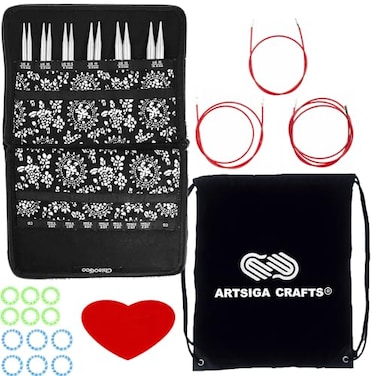 ChiaoGoo Twist Red Lace 5Inch Large 7500L Interchangeable Circular Knitting Needle Set Sizes US 9 10 105 11 13 15 Stainless Steel with 3 Cords with Project Bag