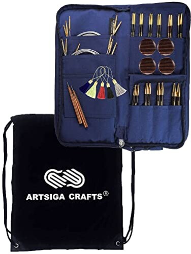 Lantern Moon Heirloom 5Inch 10Pair Interchangeable Circular Knitting Needle Set Handcrafted Ebony US 25 3 4 5 6 7 8 9 10 11 Silk Case 3 Cords 4 End Caps with Project Bag