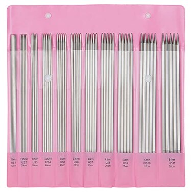 Aeelike Aelike 55pcs Double Pointed Knitting Needles 11 Sizes Stainless Steel Metal Short Knitting Needles Set Straight Double Pointed Knitting Needle Sets 2mm to 6mm