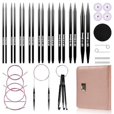 Froggod 453inch 115cm Interchangeable Circular Knitting Needles Set Aluminum US Sizes 25 4 5 6 7 8 9 10 11 with Interchangeable Knitting Needles and Cables Accessories and Case 9 Pairs