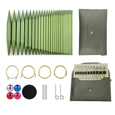 Hzkokon Knitting Needles Set Interchangeable Aluminum Circular Knitting Needles Set 13 Pairs of 4 Inch Premium Aluminum Needles Accessories Green