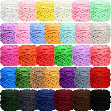 Timgle 32 Skeins Chunky Chenille Yarn for Crocheting 1470 Yards Bulky Thick Fluffy Yarn Soft Velvet Plush Yarn for Hand Knitting Blanket Crafts Project Stylish Color