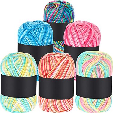 WILLBOND 6 Pieces 50g Crochet Yarn MultiColored Acrylic Cotton Blend Knitting Hand Knitting Weaving Yarn