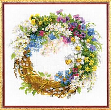 RIOLIS Wreath with Bird Cherry 1536 Floral Cross Stitch Kits 1175x1175 Cross Stitch Kits for Beginners Advanced Crossstitching Kit Adult Embroidery Counted Stitching Kit