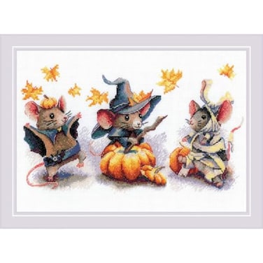 RIOLIS Spooky Mouse Trio 2241 Halloween Cross Stitch Kits 11x8 Counted Cross Stitch Kits Counted Cross Stitch Kits for Beginners Advanced Cross Stitching Kits for Adults Embroidery Kit