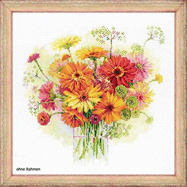 RIOLIS Watercolor Gerberas 1485 Floral Cross Stitch Kits 11x11 Cross Stitch Kits for Beginners Advanced Crossstitching Kits Adult Counted Stitching Kits Flowers Embroidery Kit