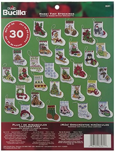 Bucilla Counted Cross Stitch Ornament Kit 35 by 35Inch 86261 More Tiny Stockings Set of 30