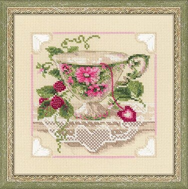 RIOLIS Raspberry Tea 1476 Cross Stitch Kits 787 x 787 Cross Stitch Kits for Beginners Advanced Crossstitching Kit Adult Embroidery Counted Stitching Kit