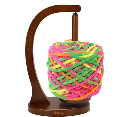 GROWLING Wooden Yarn Holder for Crocheting Upgrade Larger Size Magnetic Rotating Pendulum Yarn Ball Dispenser Stand Yarn Spinner as Surprise Gift for Knitting Lovers Walnut