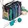 MEKBOK Knitting Organizer Portable Knitting Yarn Storage Bag With Multiple Pockets Individual Compartments Carrying Shoulder Strap Clear Plastic Tote Bag For Needles Crochets Threads