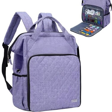 HOMEST Crochet Bag Organizer Large Capacity Yarn Storage Knitting Bag for Carrying Projects Crocheting Hooks Suppliers Needles and Accessories Purple