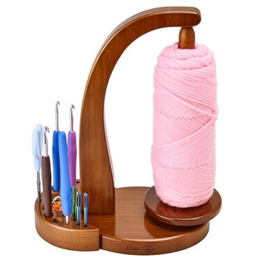 ULOI Crochet Yarn Holder Upgrade with Crochet Accessories Storage Attachment Magnetic Wooden Yarn Storage for Knitting Accessories Perfect for Crocheting and Knitting Projects Walnut Finish