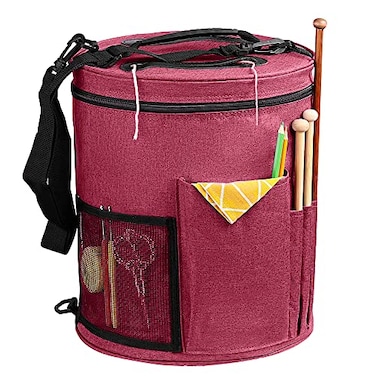 SumDirect Knitting Bag Yarn Organizer Tote Bag Portable Storage Bag for Yarns Carrying Projects Knitting Needles Crochet Hooks Manuals and Other Accessories Pink