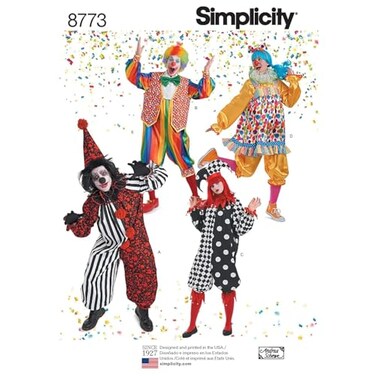 Simplicity 8773 Adult Clown Costume Sewing Pattern Sizes XSXL