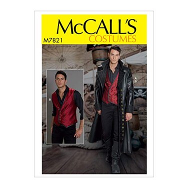 McCalls Patterns MCC 7821 McCalls M7821 MWW Sewing Pattern Mens Wide Lapel Long Leather Coat Laced Back Vest Costume Size 3844