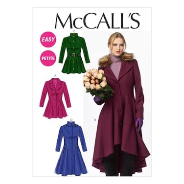 McCall Pattern Company M6800 MissesMiss Petite Lined Coats Belt Detachable Collar and Hood Sewing Template Size E5 1416182022