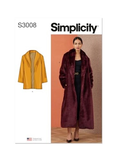 Simplicity SS3008K5 Misses Fully Lined Faux Fur Coat Sewing Pattern Packet Design Code S3008 Sizes 810121416 Multicolor