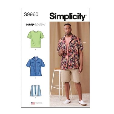 Simplicity SS9960AA Easy to Make Mens Knit TShirt Shirt and Shorts Sewing Pattern Packet Design Code S9960 Sizes 3436384042 Multicolor