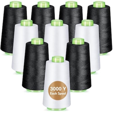 Timgle Black White Serger Thread 12 Cones of 40s2 3000 Yards Each Spool Sewing Thread All Purpose for Sewing Huge Polyester for Serger Overlock Quilting Machine Supplies Hand Crafts