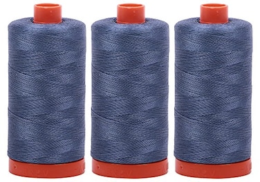 Aurifil Bundle of 3 Large 1422 Yard Spools of 50wt Egyptian Cotton Thread Color Dark Grey Blue No A10501248