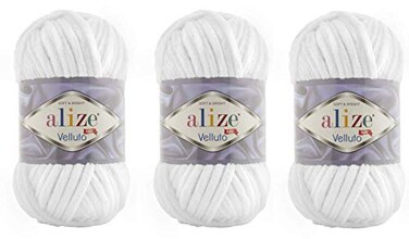 Alize Velluto 100 MicroPolyester Baby Blanket Yarn Lot of 3 skn 225 Yards 3x100gram Yarn Weight Super Bulky 6 55 White