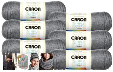 Caron Simply Soft Yarn 6 Pack with Pattern Cards in Color Gray Heather