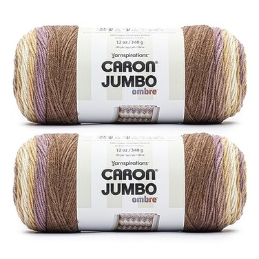 Caron Jumbo Ombre Seashell Yarn 2 Pack of 12oz340g Acrylic 4 Worsted Medium 595 Yards Knitting Crochet
