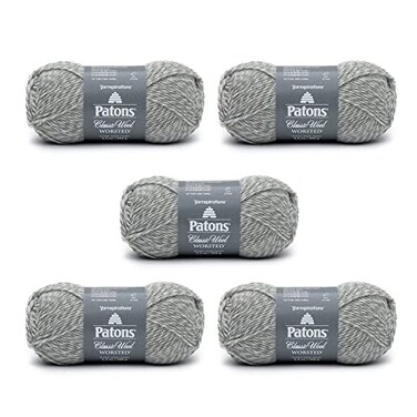 Patons Classic Wool Light Gray Marl Yarn 5 Pack of 35oz100g Wool 4 Medium 210 Yards KnittingCrochet
