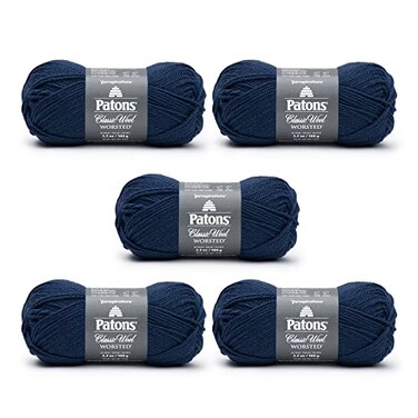 Patons Classic Wool Navy Blue Yarn 5 Pack of 35oz100g Wool 4 Medium 210 Yards KnittingCrochet