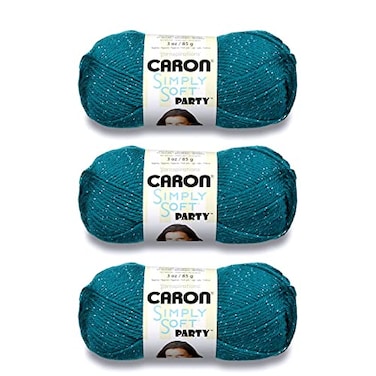 Caron Simply Soft Party Teal Sparkle Yarn 3 Pack of 85g3oz Acrylic 4 Medium Worsted 164 Yards KnittingCrochet