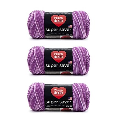 Red Heart Super Saver Purple Tones Yarn 3 Pack of 141g5oz Acrylic 4 Medium Worsted 364 Yards KnittingCrochet