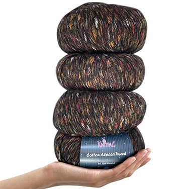 KnitPal Cotton Alpaca Tweed Alpaca Yarn for Crocheting 4Pack 588Yds 200G Free Patterns Tweed Yarn for Knitting 3 DK Light Worsted Weight Black Charcoal