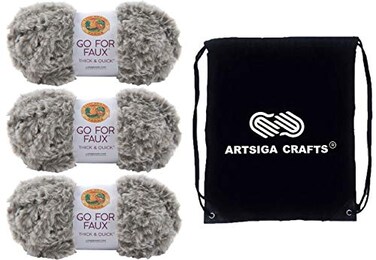 Lion Brand Yarn Lion Brand Go for Faux Thick Quick Husky 323210 3Skeins Same Dye Lot Jumbo 7 Polyester Yarn for Crocheting and Knitting with Project Bag