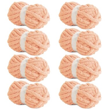Hombys Apricot Pink Chunky Chenille Yarn for Crocheting and Knitting Super Bulky Thick Fluffy Yarn for Hand Knitting Blanket Soft Plush Yarn 8 Jumbo Pack 27 yds 8 oz Each Skein
