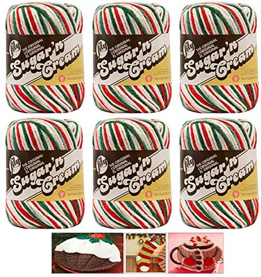 Lily Sugar n Cream Mistletoe Holiday 6 Pack Bundle 100 Percent Cotton Medium 4 Worsted with 3 Christmas Patterns Holiday 4