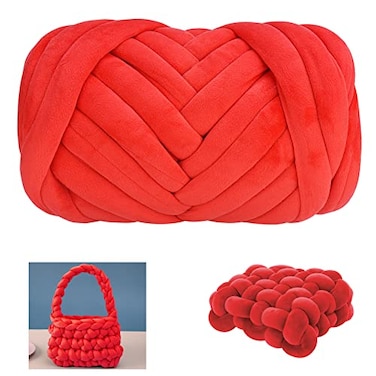 Moon Waves Chunky Cotton Yarn for Arm Knitting Crochet Super Saver Jumbo Giant Bulky Premier Yarn for Making Pets House Blanket Big Red