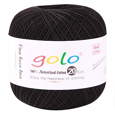 golo Black Cotton Yarn Size 20 for Hand Knitting and Crochet 901 Black Yarn