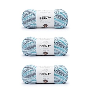 Bernat Softee Cotton Blue Waves Yarn 3 Pack of 120g425oz Nylon 3 DK Light 254 Yards Knitting Crocheting Crafts