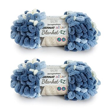 Bernat Alize BlanketEZ Super Soft Looped Yarn for Beginners Chunky Yarn for Hand Knitting No Needles or Hooks Needed Denim Blues 2 Pack